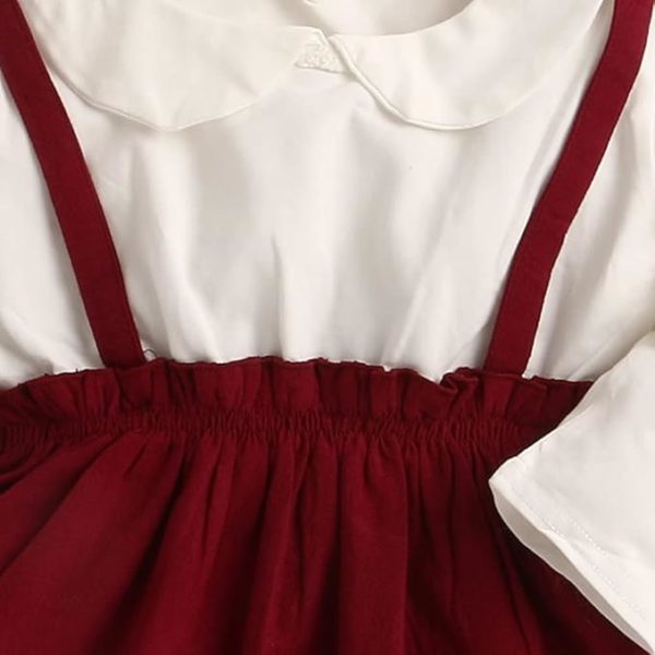 rochita cu fusta rosie si bluza alba pentru fetite anabella