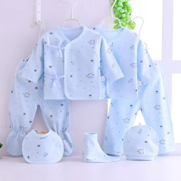 set cadou de sapte 7 piese pentru bebelusi nou-nascuti bleu cu imprimeu baby