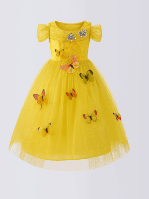 rochie galbena de zana pentru copii fetite de festival serbare fairy