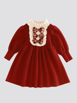 rochie tricotata rosie lunga pentru copii fetite rudy