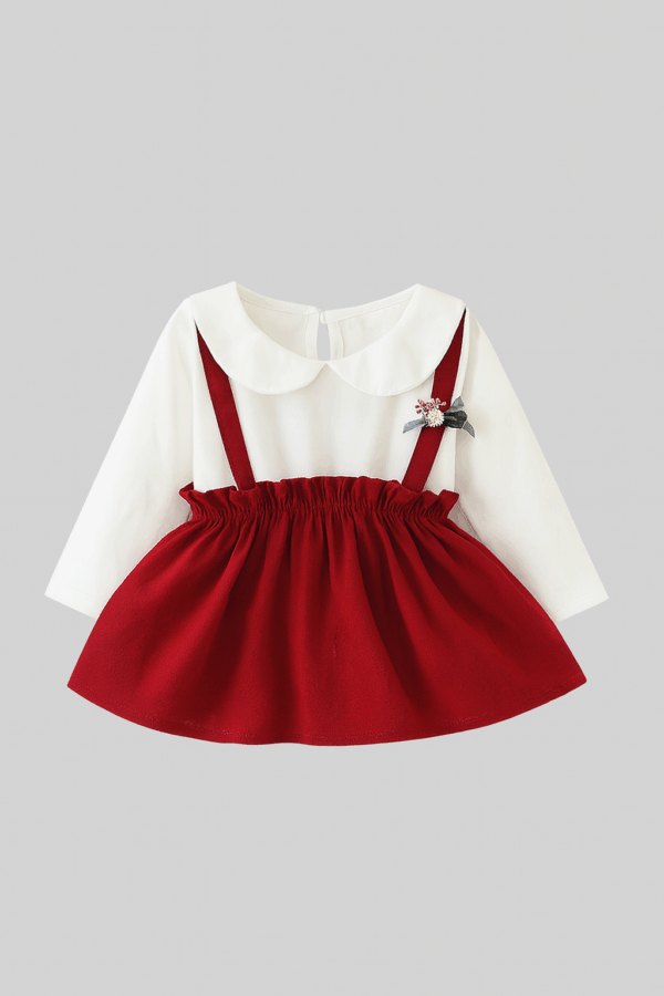 rochita cu fusta rosie si bluza alba pentru fetite anabella