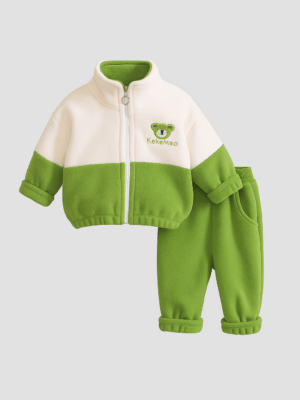 set cu doua piese jacheta si pantaloni sport verde trening pentru copii cozy green