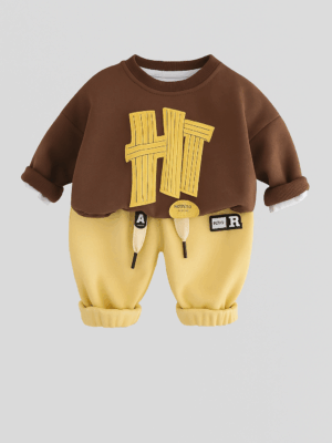 set de 2 piese cu bluza si pantaloni pentru toamna primavarapentru baietei copii brown buddy