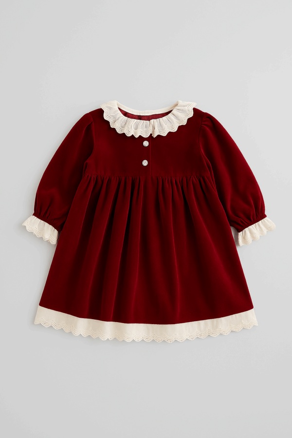 rochie rosie pentru fetite copii cu maneci lungi cindy