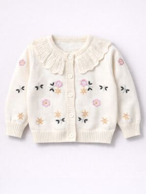 cardigan cu flori si broderie pentru fetite copii crem bej flori colorate bloomy