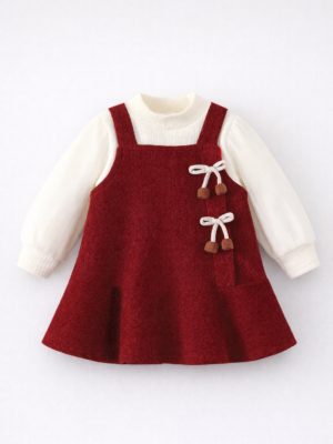 compleu cu doua piese cu rochie rosie si bluza alba tricotate eve