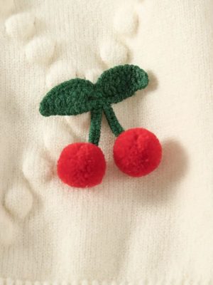 cardigan bej tricotat cu cirese pentru copii fetite cerise