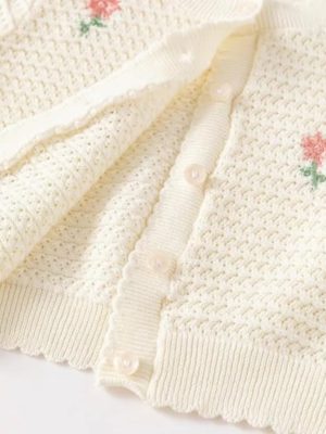 cardigan tricotat cu flori din bumbac pentru copii cutelily