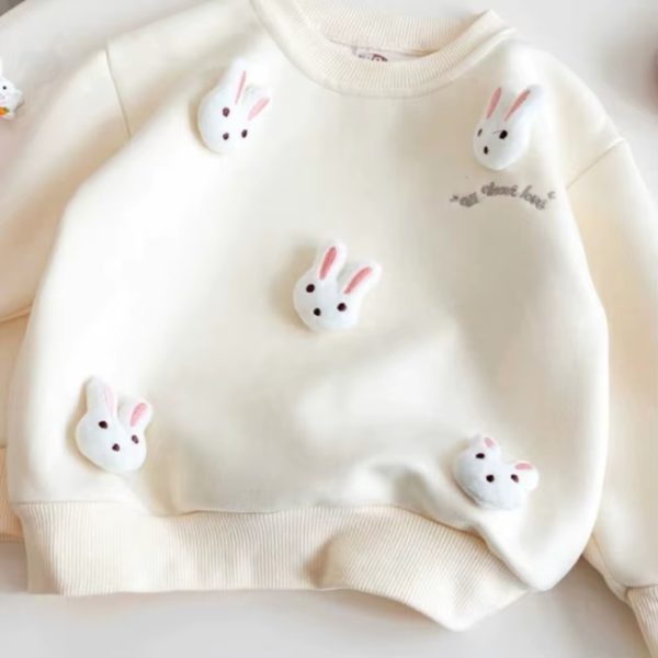 pulover alb pentru copii fetite baietei cu iepurasi bunnies