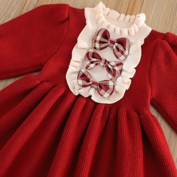 rochie tricotata rosie lunga pentru copii fetite rudy