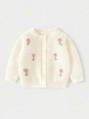 cardigan tricotat cu flori din bumbac pentru copii cutelily
