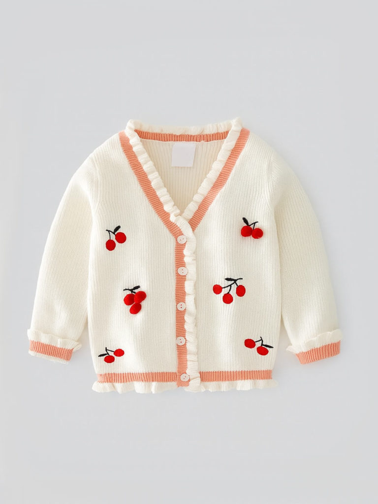 cardigan tricotat cu volane cirese pentru copii fetite cerise