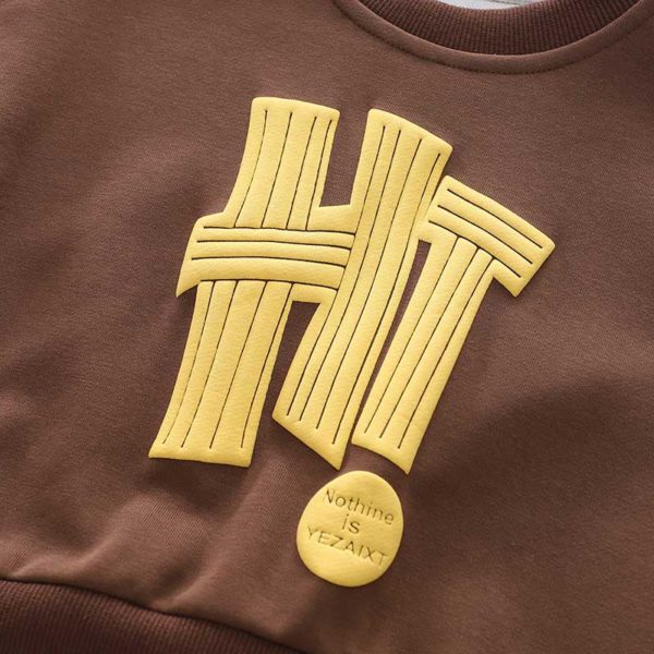 set de 2 piese cu bluza si pantaloni pentru toamna primavarapentru baietei copii brown buddy