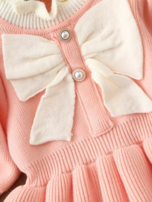 rochie roz tricotata lunga pentru fetite de toamna iarna missy