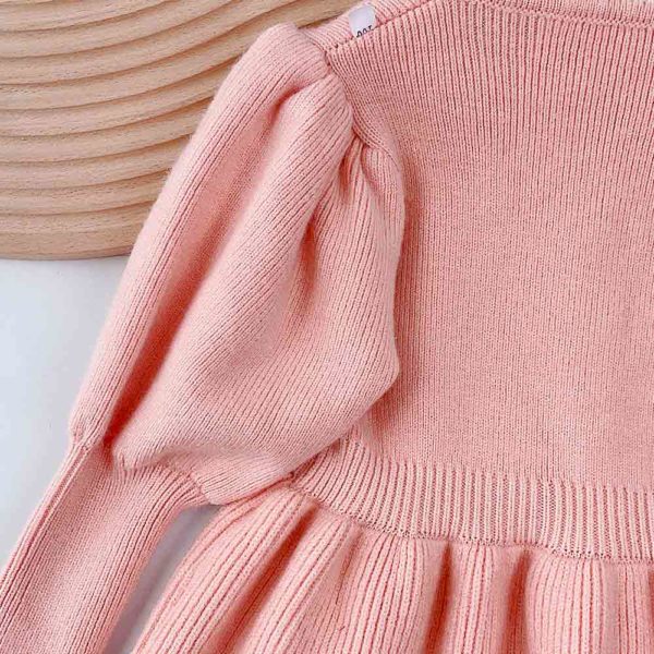 rochie roz tricotata cu maneci bufante missy