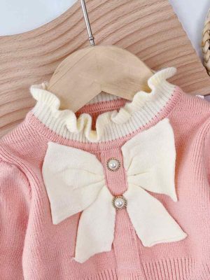 rochie roz tricotata cu maneci bufante missy