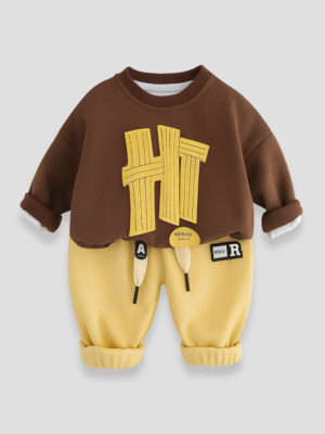set de 2 piese cu bluza si pantaloni pentru toamna primavarapentru baietei copii brown buddy