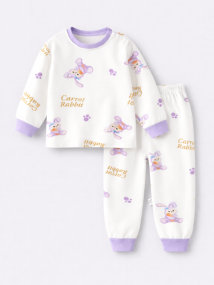 PIJAMALE PENTRU COPII PIJAMA CU IMPRIMEU IEPURAS PENTRU BAIETEI PENTRU FETITE IEPURASI MOV PIJAMA ALBA CINABUN