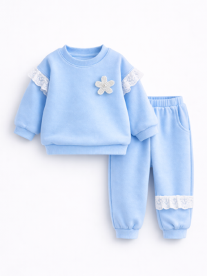 compleu bleu set cu pulover si pantaloni pentru fetite copii bloom