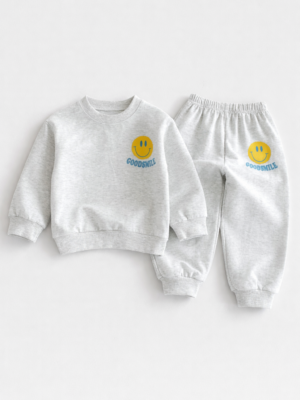 trening gri pentru copii baieti fete fetite set cu bluza si pantaloni gri cu imprimeu set sport pentru copii luke