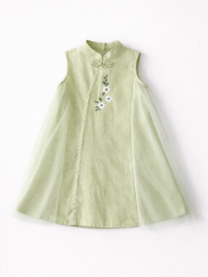 rochie verde de vara pentru fetite fete cu tul si broderie rochie fara maneci ivy green