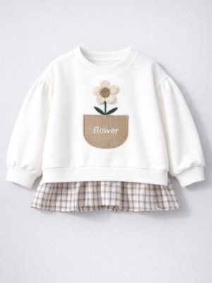 pulover alb bluza alba pentru fetite bebelusi copii cu floare brodata din bumbac fin moale little flower