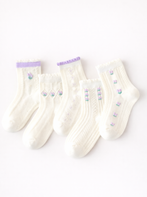 sosete tricotate albe cu flori pentru copii fetite white