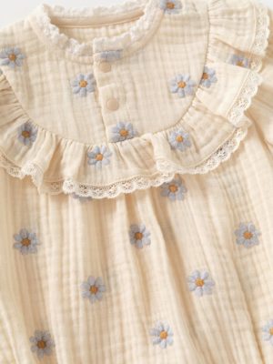body bej cu flori din muselina de bumbac moale pentru bebelusi celine