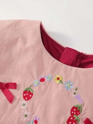 rochie rosie de vara pentru fetite copii cu maneci scurte rochita lunga alette short