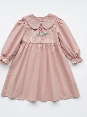 rochie lunga de primavara vara pentru fetite copii roz prafuit vera