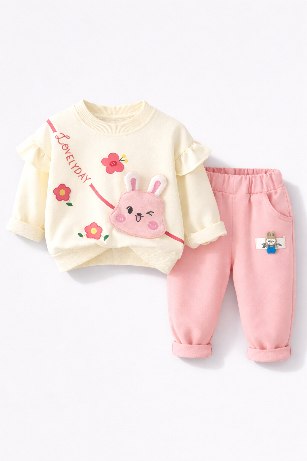 set roz cu iepuras pentru fetite fete copii cu pulover si pantaloni de trening sport perry set roz cu iepuras pentru fetite fete copii cu pulover si pantaloni de trening sport perry