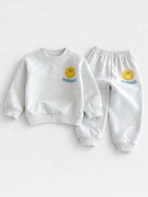 trening gri pentru copii baieti fete fetite set cu bluza si pantaloni gri cu imprimeu set sport pentru copii luke