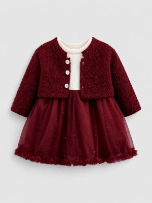 compleu rosu pentru fetite set cu doua piese cardigan si rochita rosie stralucitoare pentru fetite fete bebeluse holly
