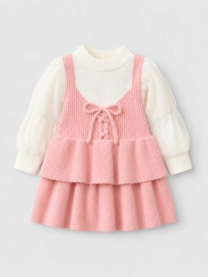 rochie roz tricotata pentru fetite rochie cu volane roz pentru fete fetite dora