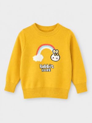 pulover galben tricotat pentru copii fete fetite pulover cu iepuras pentru toamna iarna fete lia