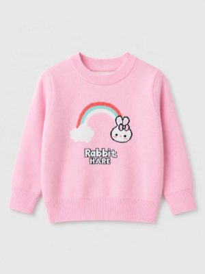 pulover roz tricotat pentru copii fete fetite pulover cu iepuras pentru toamna iarna fete lia