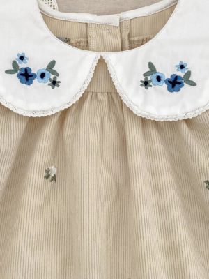 rochie brodata bej cu flori pentru fetite fete rochita bej pentru toamna iarna primavara cu maneci lungi lucy