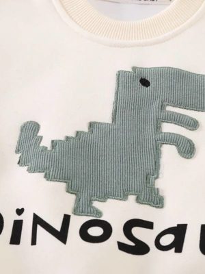 set cu doua piese pentru baietei compleu cu dinozaur cu pulover si pantaloni de trening gri pentru copii baieti ogy