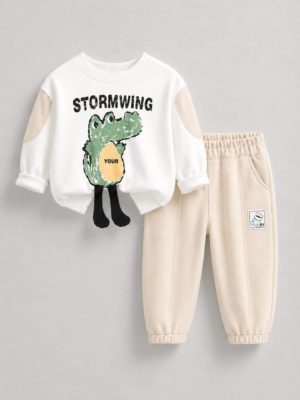 set cu pulover si pantaloni de trening pentru baieti baietei compleu cu doua piese cu crocodil pulover alb pentru copii baietei pantaloni de trening pentru copii joe