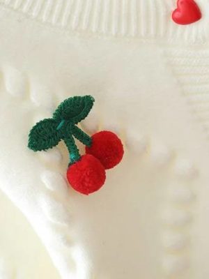 cardigan crem bej deschis cu cirese cardigan tricotat pentru fetite fete copii cu cirese cardigan pentru toamna iarna cerise