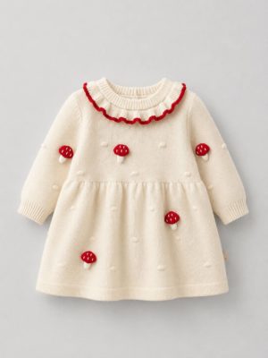 rochie tricotata lunga cu ciuperci rosii pentru fetite fete pentru toamna iarna shrooms