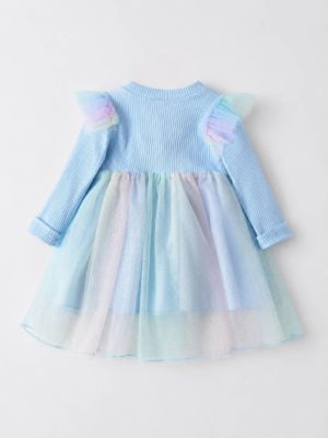 rochie albastra cu paiete rochie stralucitoare pentru fetite cu unicorn rochie lunga joy