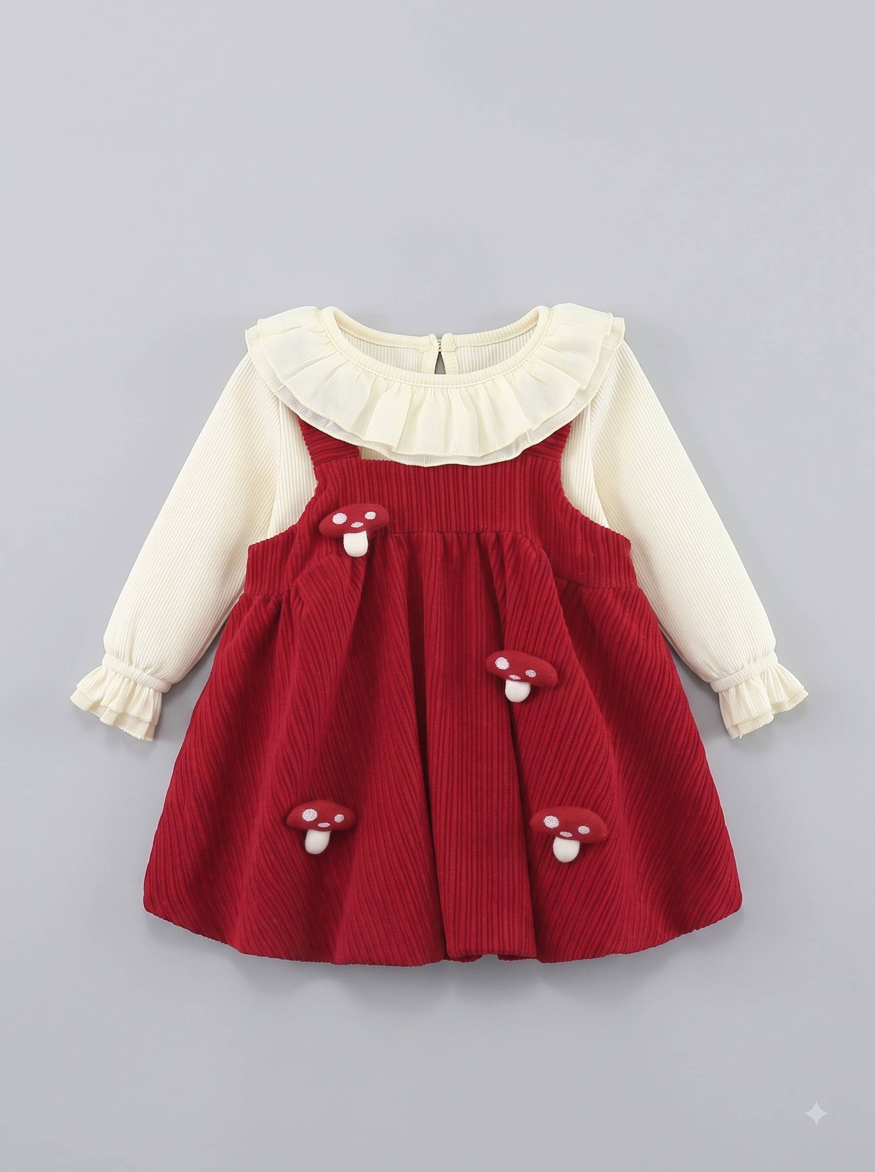 rochie cu bluza alba si sarafan rosu rochita cu bretele rosie cu ciuperci ciupercute set de doua piese pentru fetite fete shrooms red rochie cu bluza alba si sarafan rosu rochita cu bretele rosie cu ciuperci ciupercute set de doua piese pentru fetite fete shrooms red